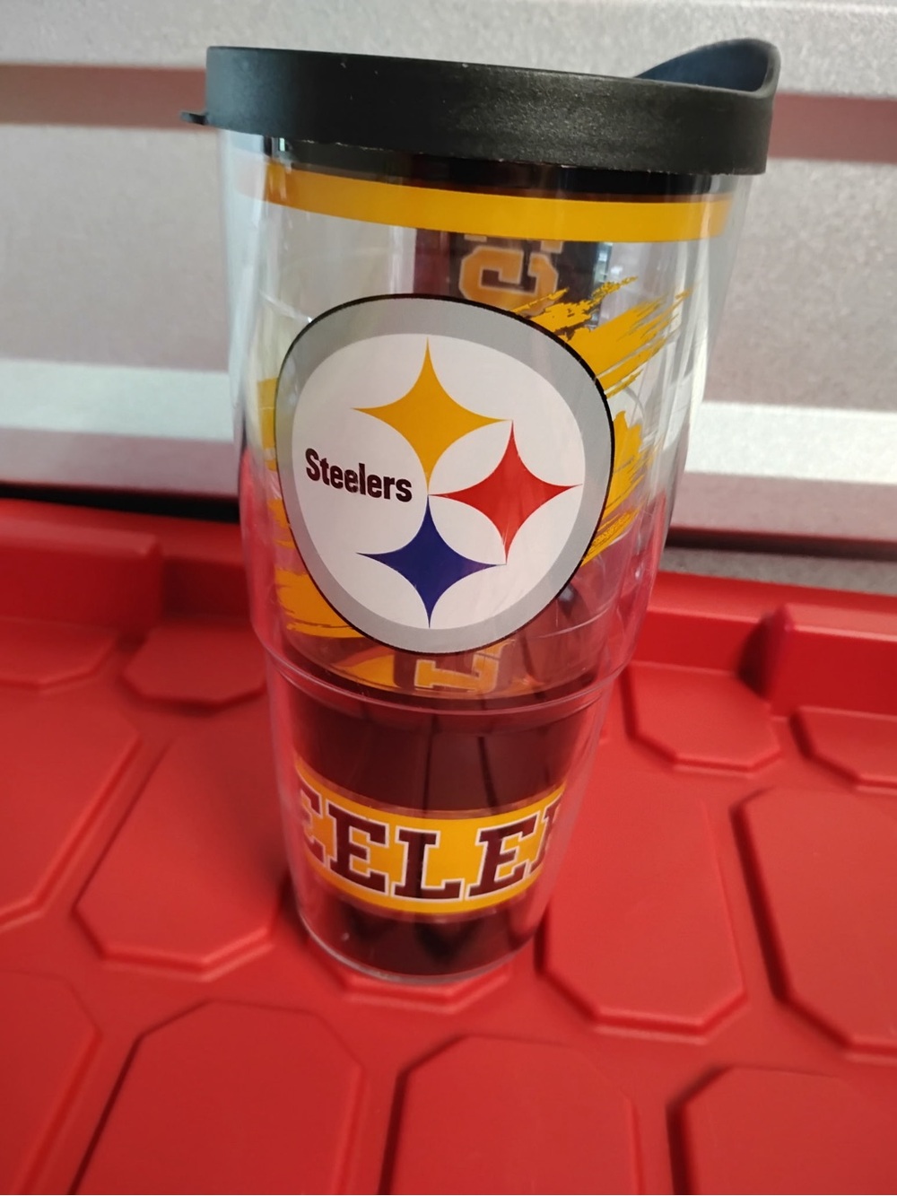 Clear Travel Tumbler with Black Lid - Pittsburgh Steelers